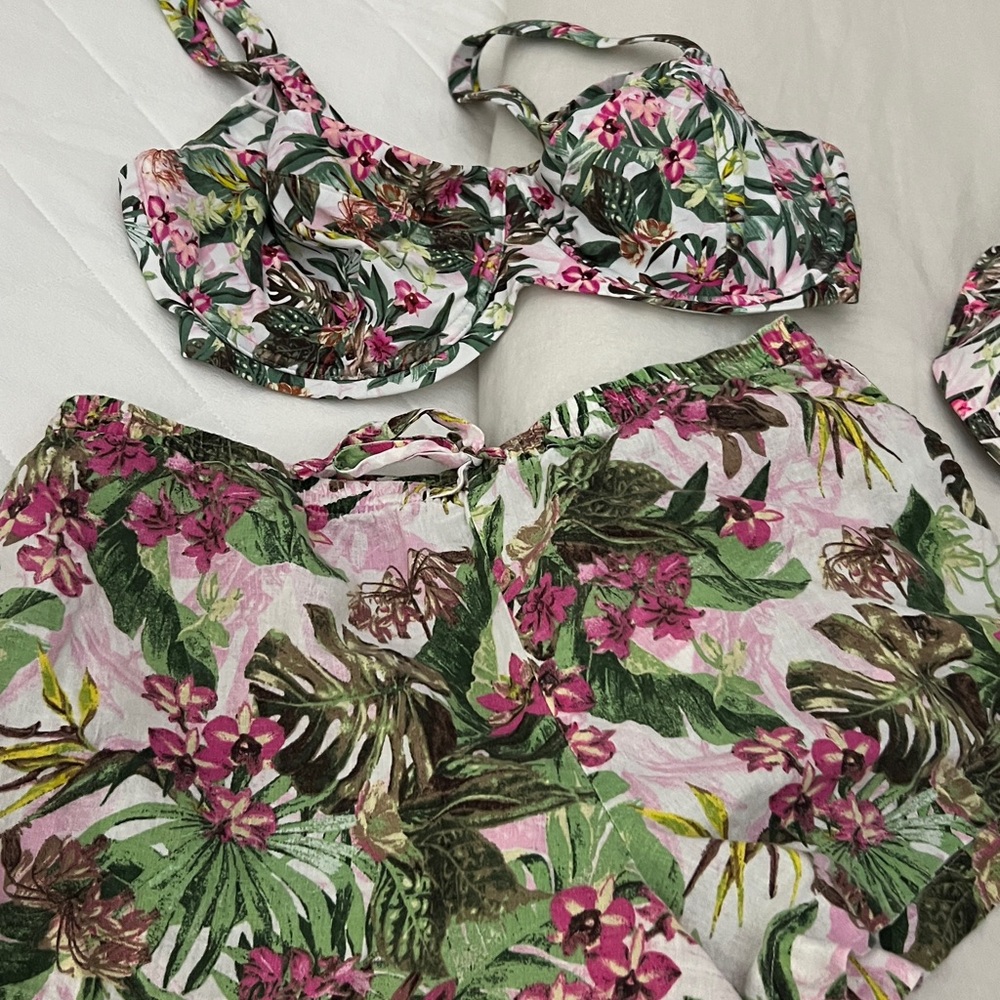 4 pc Victoria's Secret Floral Tropical Print Bikini Set in Pink, Green, White - Picture 11 of 14